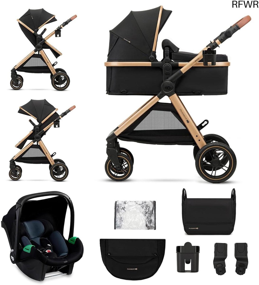 Kinderwagen Reiswieg - Babybuggy Kinderzitje - Veilig Vervoer - 3-in-1 Systeem - Vanaf Geboorte - Zwart