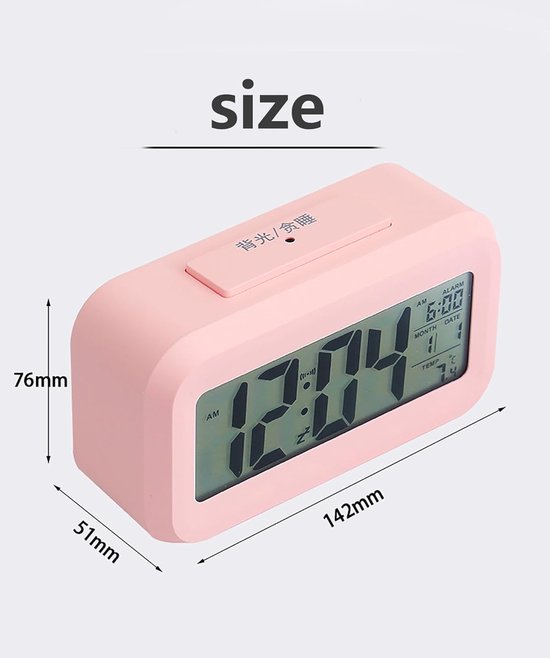 Digitale Wekker - Nachtkastje Klok - Tijd Weergeven - Automatische Achtergrondverlichting - 136 cm - Roze — afbeelding 3