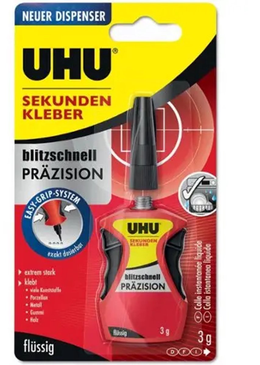 Uhu super power precision gel - exact doseerbaar - 3 gram - sekondenlijm gel - lijm