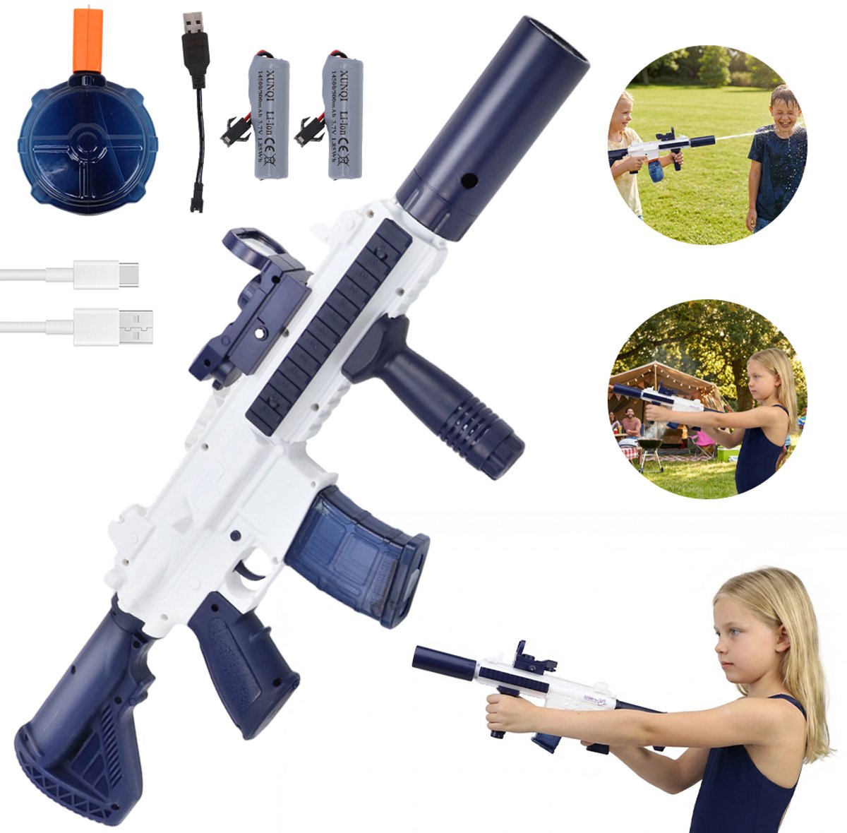 Elektrisch Waterpistool Met Looplicht - Automatisch Waterpistool Met Een Groot Bereik Tot 10m - Speelgoed Voor Buitenfeestjes Met 2 Watertanks En 2 Batterijen - Ideaal Zomercadeau Voor Kinderen En Volwassenen