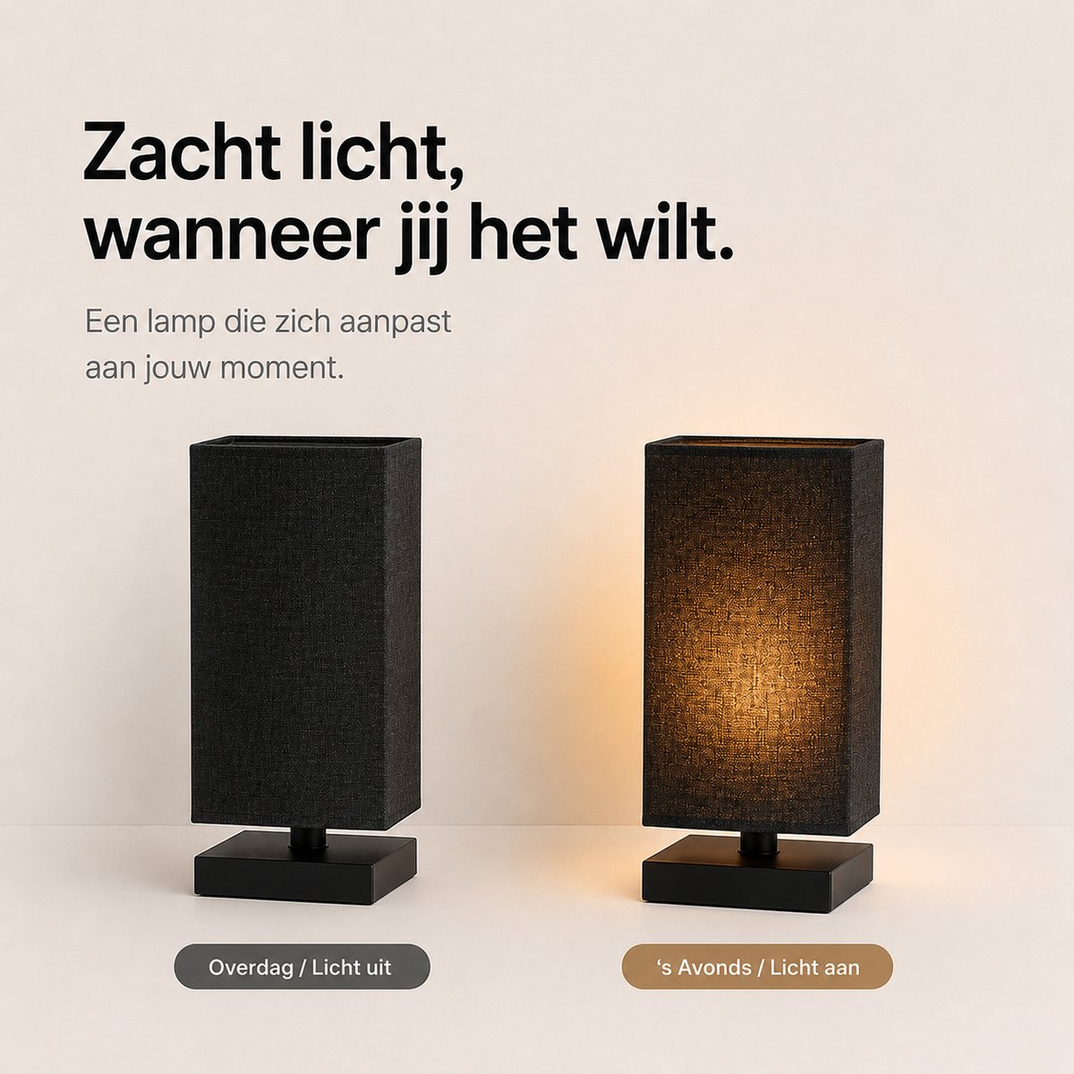 Sounix Tafellamp voor Nachtkastje - 3 Lichtkleuren 3000K/4000K/6000K - Inclusief E27 LED Lamp - Vierkante Stoffen Lampenkap - Zwart thumbnail 4