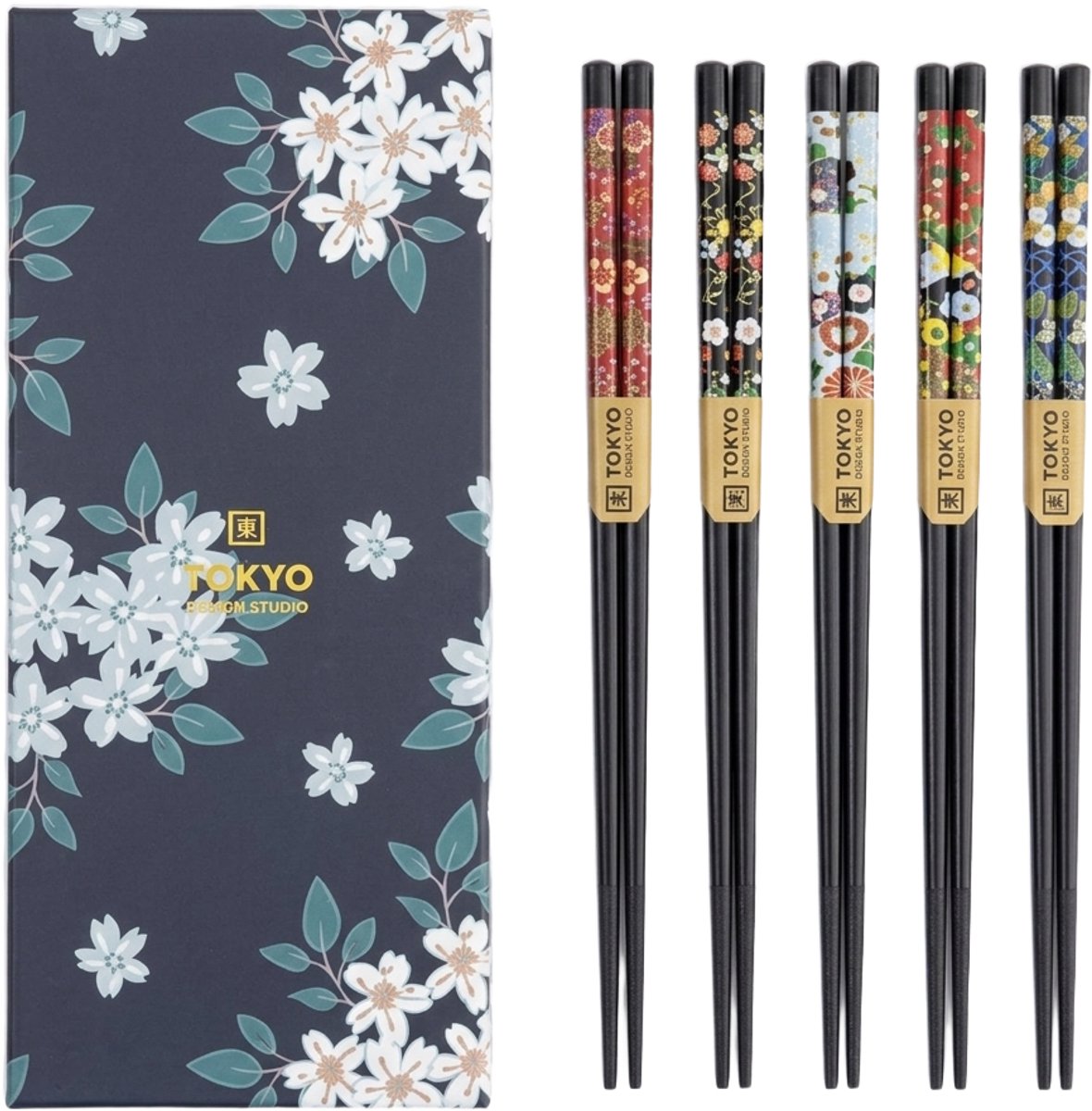 Tokyo Design Studio – Eetstokjes Giftset – Cherry Blossom – Blauw – 5 paar