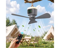 MUPOO Draagbare Camping Plafondventilator met LED Verlichting -Ø 45cm- 12000mAh - Afstandsbediening- 4 Windsnelheden & Timer - Stille DC Motor - Afneembare Bladen - lamp ventilator plafond Voor Tent, Caravan, Overkapping & Buiten
