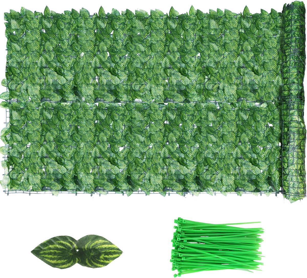 Lemlit Kunsthaag Rol Met Watermeloenblad Print - 1 x 5 m - Kunstbladeren Privacyscherm Voor Tuin Balkon Terras en Schutting - Groen