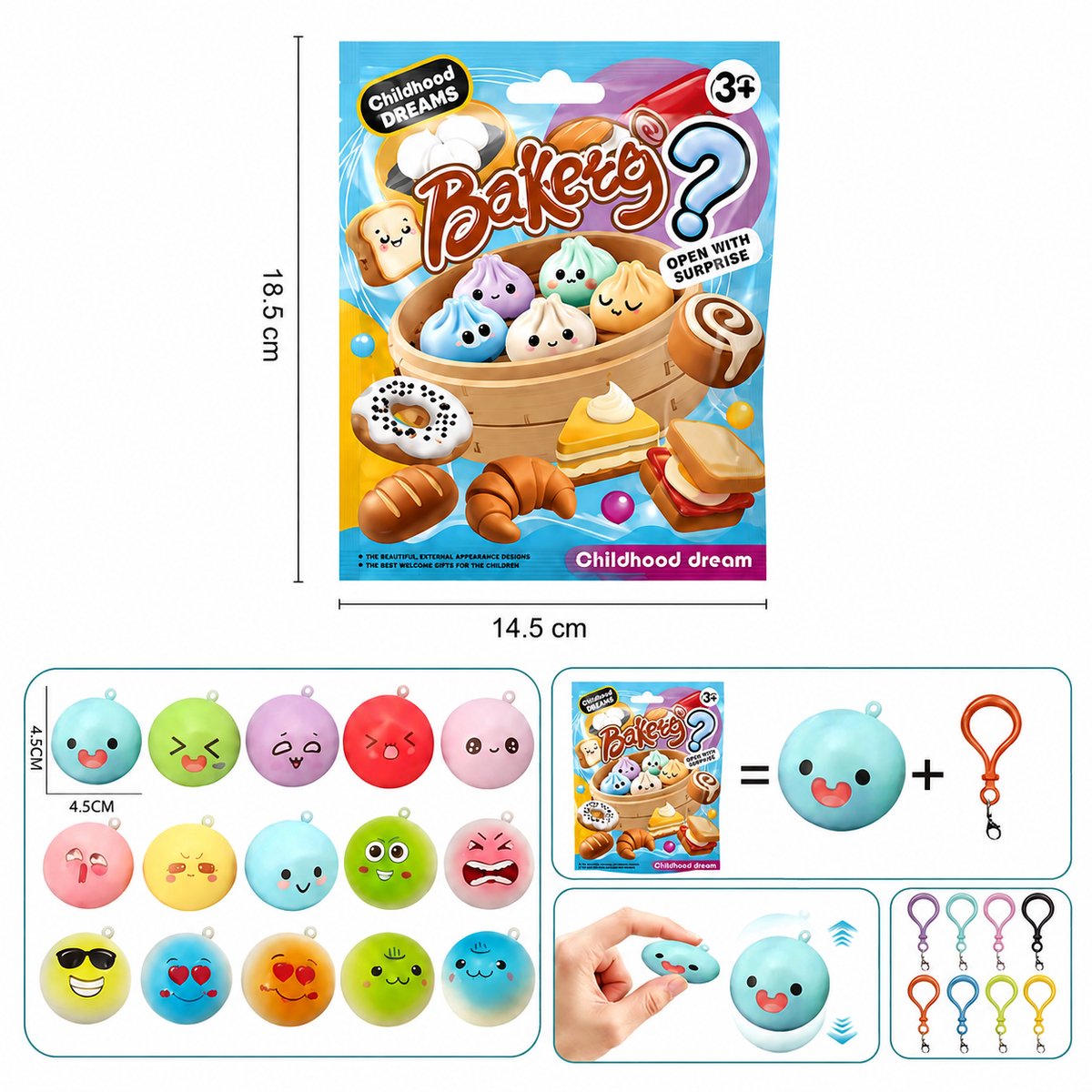 Dumpling Surprise Squishy Sleutelhanger – Blind Bag Verrassing – Fidget Toy – Sleutelhanger & Knijp Speelgoed voor Kinderen en Volwassenen – 4,5 cm