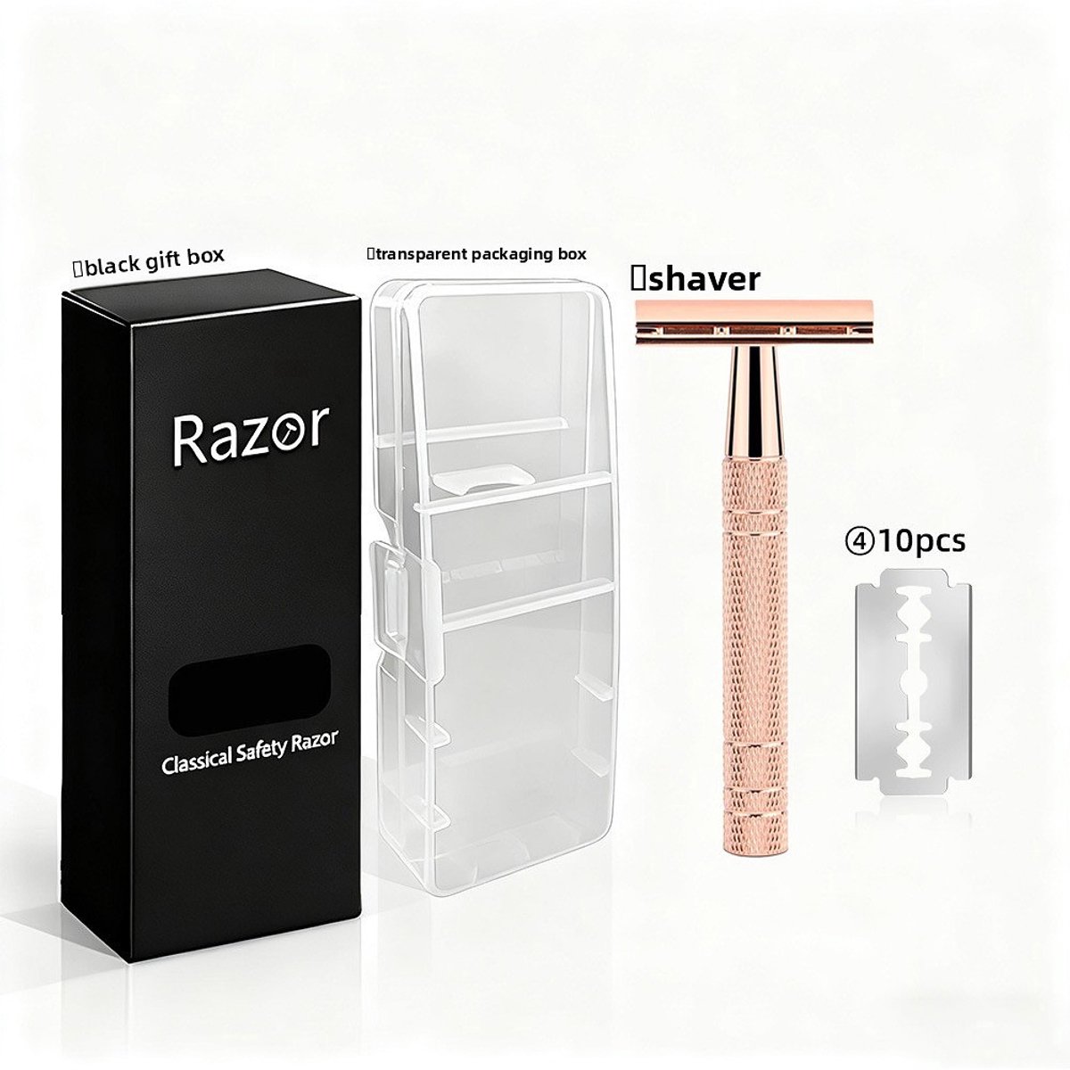 1 Razors + 10 Scheermesjes Aluminium Rose Gold Goud Voor Vrouwen Dames Scheermes Veiligheidsscheermes