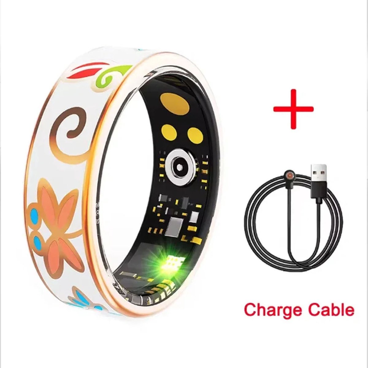 Slimme Ring voor Fitness-tracking, Slaapmonitor en Fotobediening op Afstand, Emaille Craft IP68 , Geen Abonnement, (Maat 11 (ID 20,6 mm / 0,81 inch c 64,6 mm / 2,54 inch))