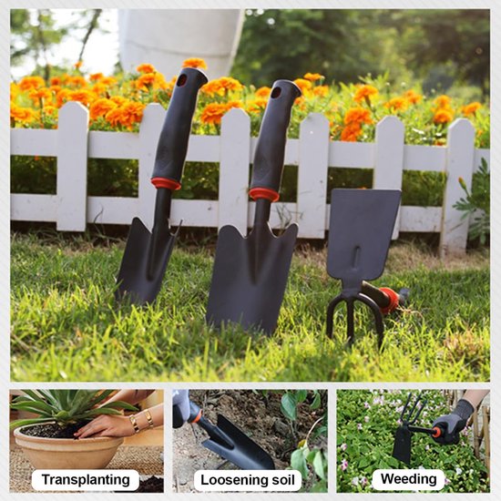 Tuingereedschap Set - Rostvrij Staal Gereedschap - 3 Delig - Ergonomisch Handvat - Voor Planten en Wieden - Zwart van Tuingereedschap. — afbeelding 3