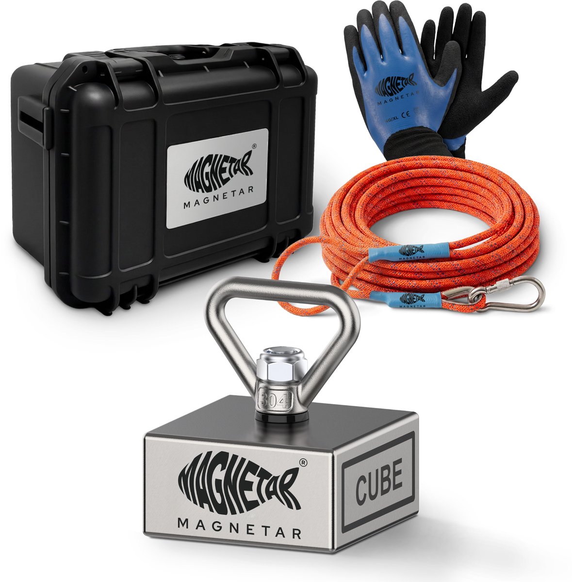 Magnetar CUBE - Vismagneet - Blok 360° 1350kg Magneet - Touw en Handschoenen - Magneetvissen