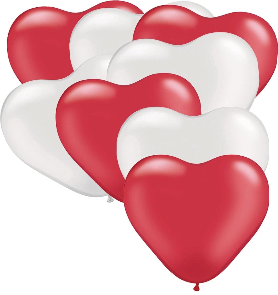 Ballonnen Hart Rood & Wit 9 stuks 26 cm