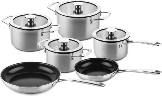 DUCQ pannenset 6-delig – downdraft – 3-laags – met koekenpan en wok