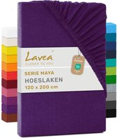 Lavea® Hoeslaken 120x200 cm – 100% Katoen, Zacht en Ademend – Geschikt voor Matrassen tot 20 cm – Jersey met Elastiek Rondom – Donkerpaars