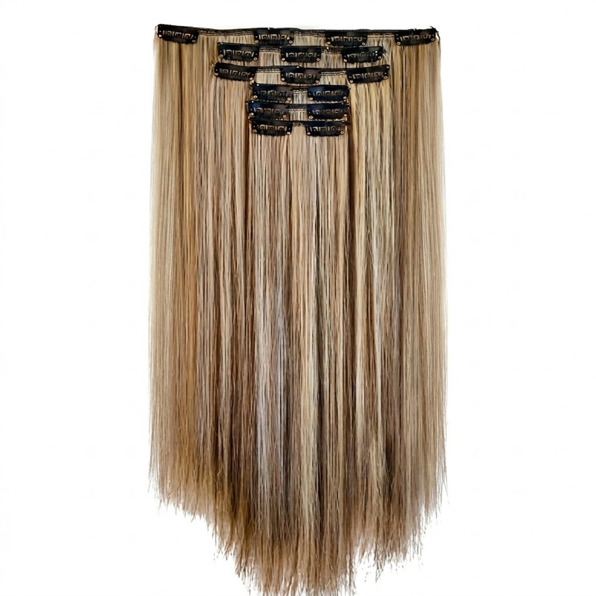 Beige blond haar extensions dames clip in extensions steil lang synthetisch haar kleurverloop hair extensions set kleur 6PS-6H613