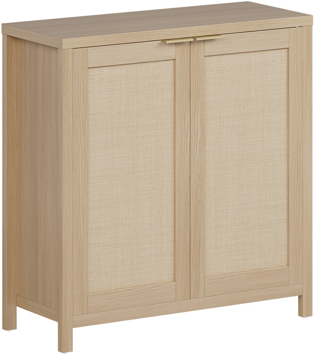 Rotan Dressoir Met 2 Deuren - Verstelbare Planken - 87x35x79 cm - Licht Eiken Kleur