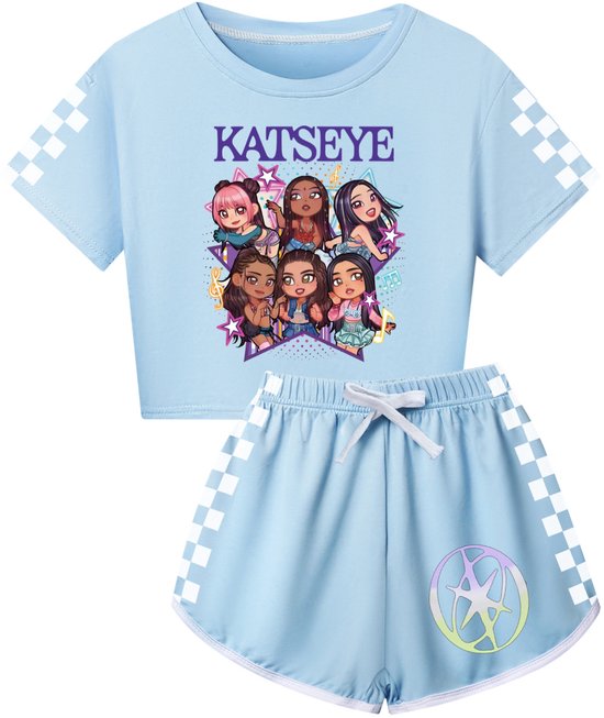 K-POP Katseye Merch T-shirt en korte broek voor meisjes yogakleding set grafische muziekfans print outfit voor kinderen streetwear 5-13 jaar