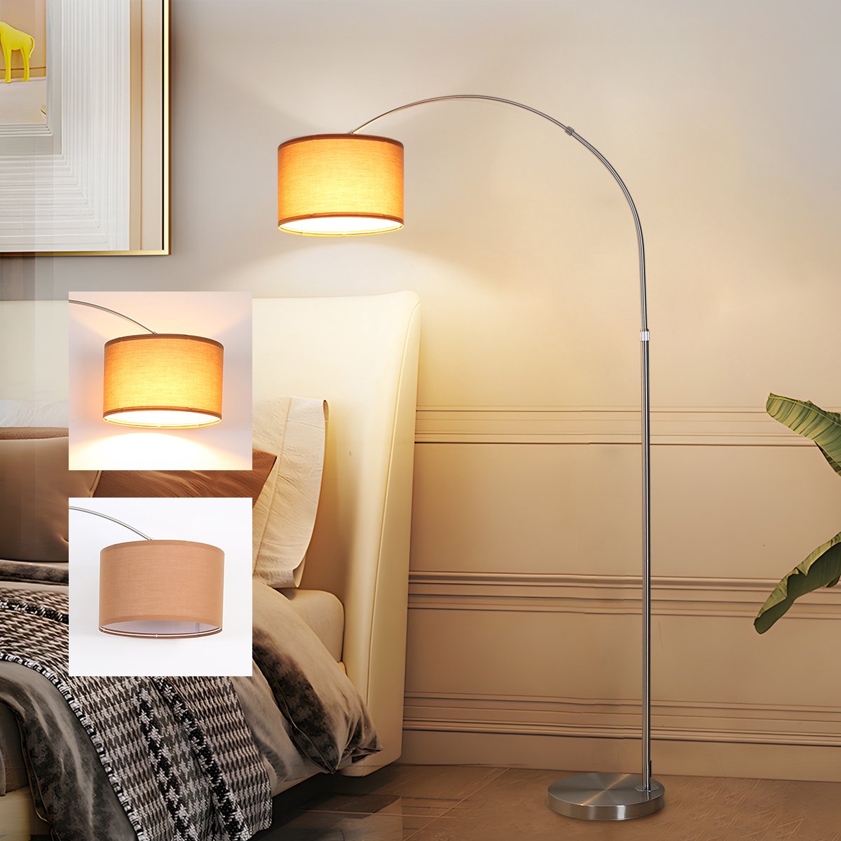 ANTENLICHT Moderne Vloerlamp - Staande Lamp met Bruin kap - 1 Lichts 9W 3000K 860LM - Chroom - Woonkamer - Slaapkamer