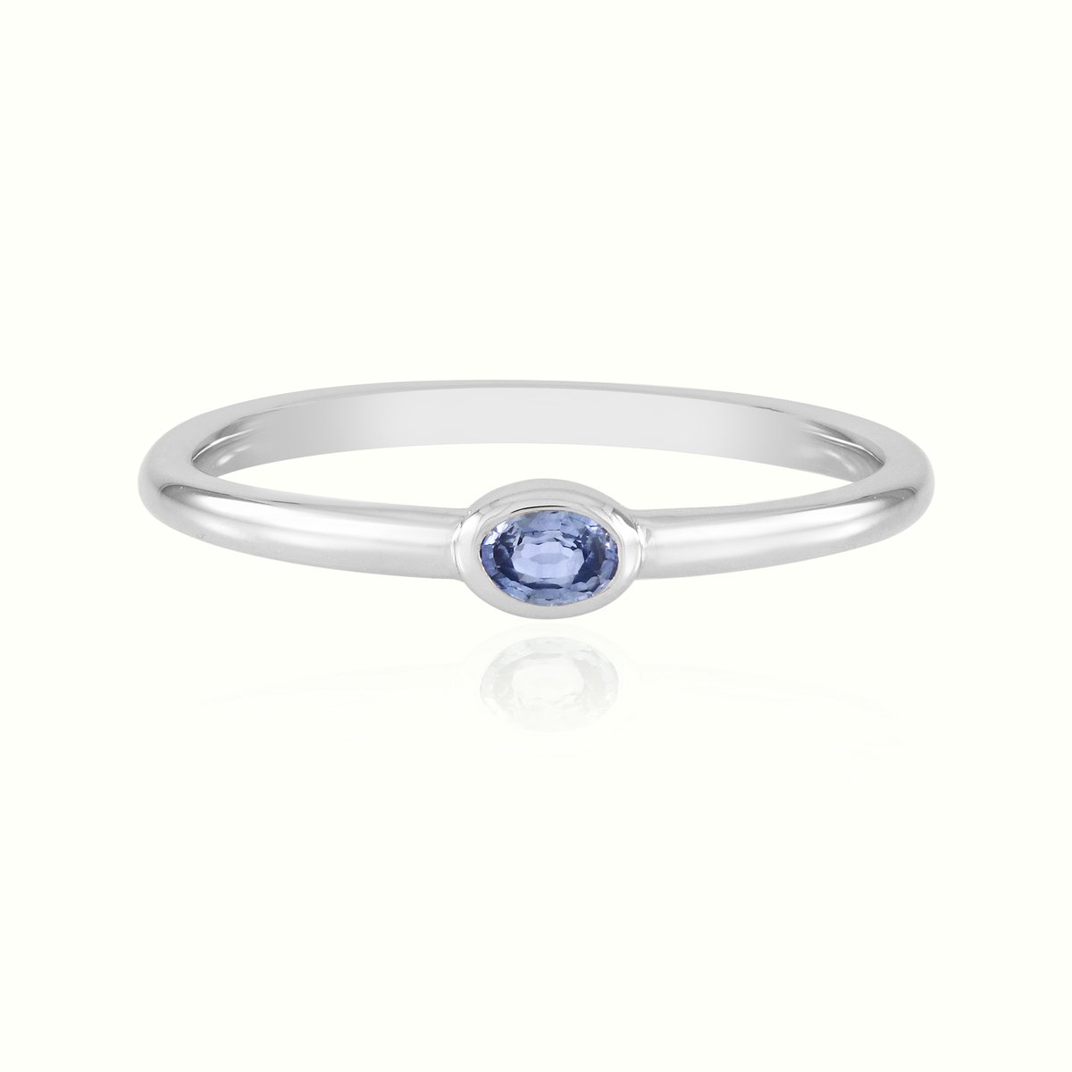 Cavill - Zilveren Ring 925 Sterling Zilver - Blauwe Ceylon Saffier 0,128 ct - Ovaal Bezelzetting - Platina Gecoat - Elegante Damesring