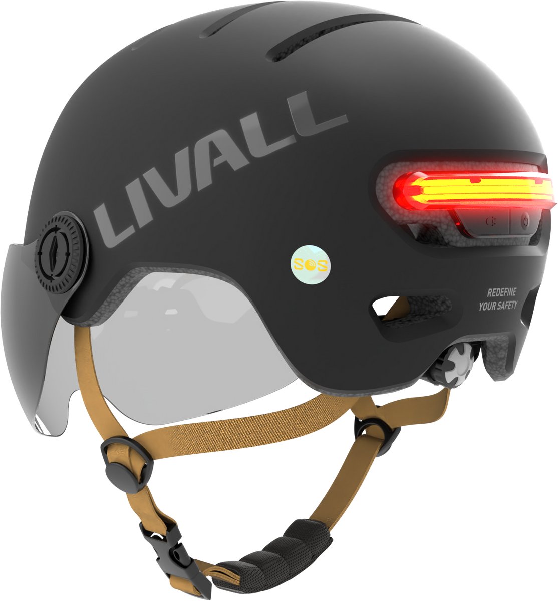 LIVALL L23 Black M size Type-C slimme fietshelm met ledverlichting en afneembaar vizier, NTA8776-gecertificeerd voor e-bikes, fietshelm met valdetectie voor volwassenen (heren en dames), geschikt voor e-bike, scooter en skateboard.