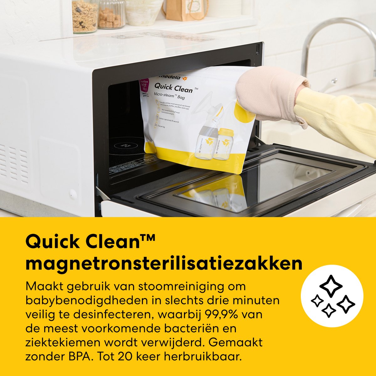 Medela Alles-in-één moedermelkbewaarset met 150 ml Flesjes, Moedermelkbewaarzakjes met schenktuit & Herbruikbare bewaarzakjes, Quick Clean magnetronsterilisatiezakje en Koeltas met gevormd koelelement. thumbnail 2
