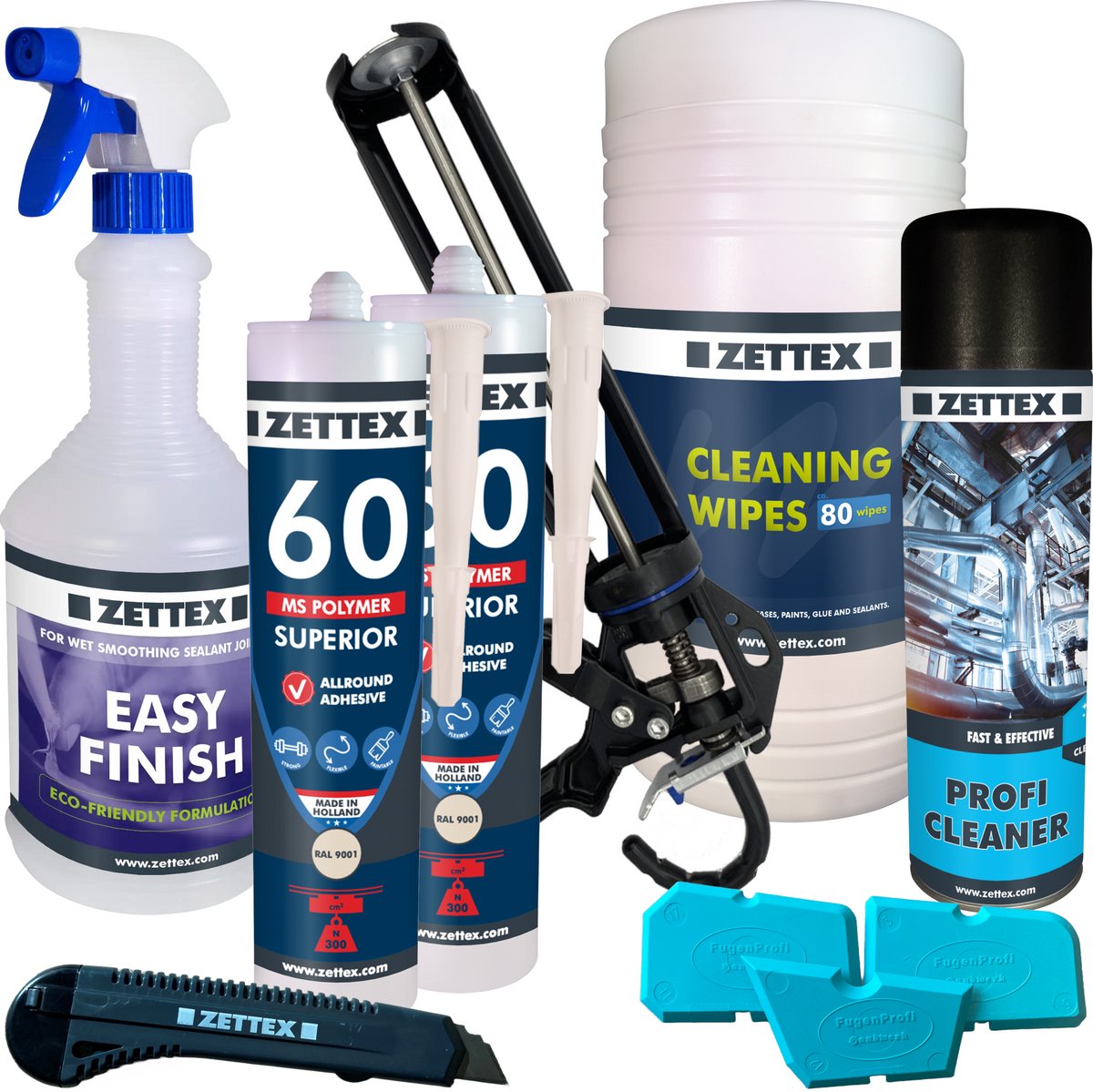 Zettex MS 60 Polymeerkit Superior - Montagekit – Lijmkit – Afdichtkit - Binnen & Buiten - 290ml – RAL 9001 - VOORDEELBUNDEL
