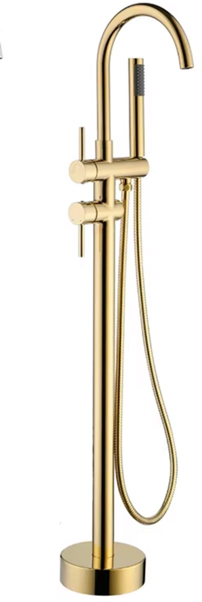 RosaBloom vrijstaande badkraan - Badmengkraan - Vloerkraan - Standkraan - Met handdouche - 360° Draaibaar - Messing - Goud.