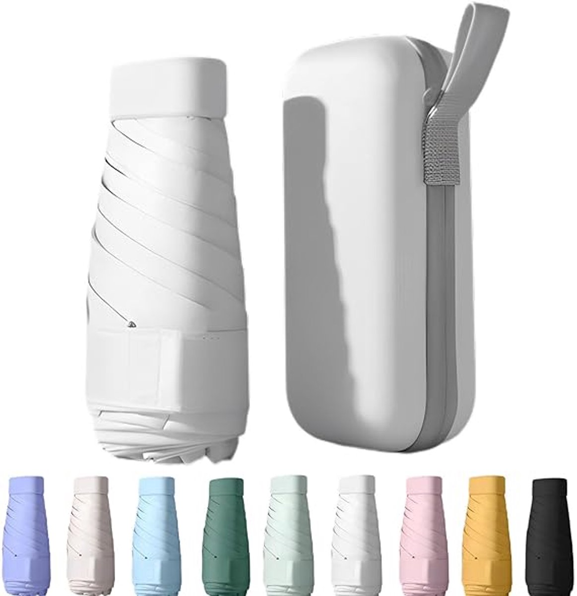 COOAU - UPF50+ mini reis parasol met beschermhoes, kleine compacte UV-blokkerende paraplu tegen de zon, lichtgewicht draagbare zonnescherm windbestendig