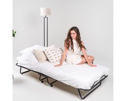 Opklapbed Verona 80x200 cm – Logeerbed Eenpersoonsbed | Vouwbed met Ergonomisch Matras & Lattenbodem | Incl. Beschermhoes