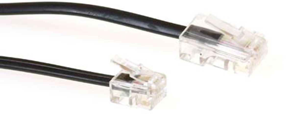 ACT Zwarte 5 meter platte telefoonkabel met RJ11 en RJ45 connectoren