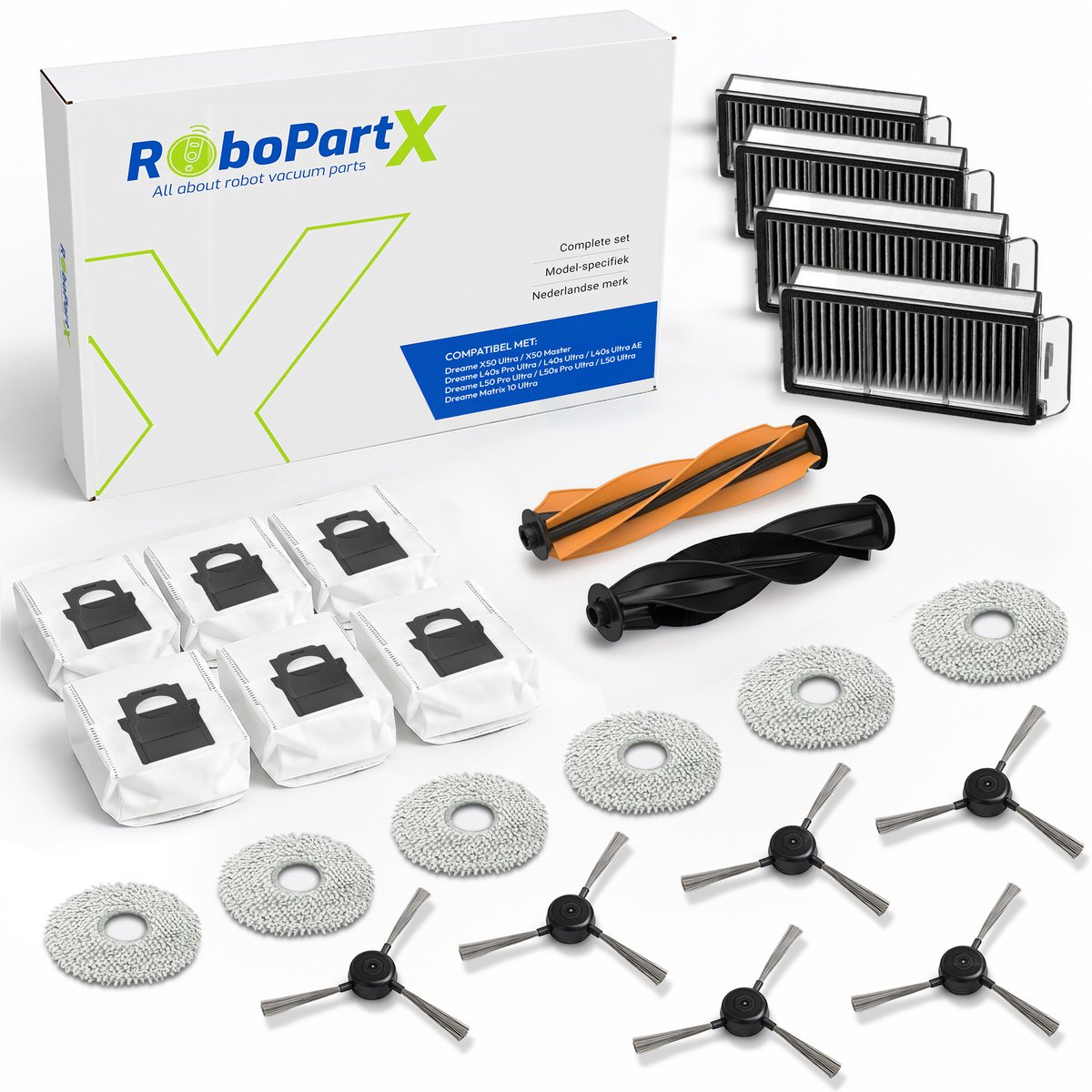 24-delige Complete Accessoires Set Geschikt voor Dreame X50 Ultra Complet / L40s Pro Ultra / L50 Pro / Matrix 10 Ultra Robotstofzuiger - Onderhoudsset - Reserveonderdelen