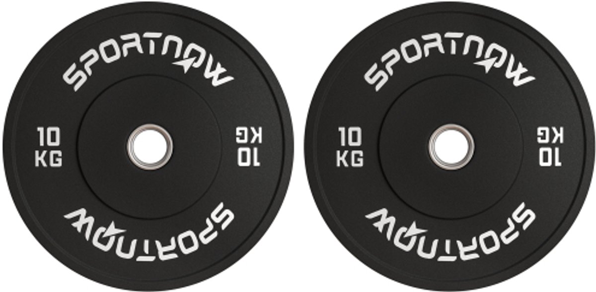 2-delige Set Hantelgewichten - 2 x 10 kg - Hantelschijvenset voor 5 cm Hantelstang - Ø 50 mm Opening - Zwart - Olympische Standaard