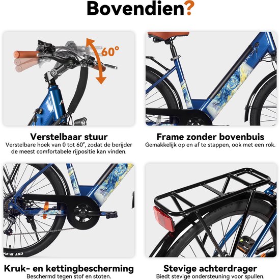 HILAND Elektrische Stadsfiets - 26 inch - E-bike - 250W Motor - 36V 7.8Ah Accu - 8 Versnellingen - Schijfremmen - Uniseks van Hiland — afbeelding 3