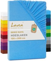 Lavea® Hoeslaken 120x200 cm – 100% Katoen, Zacht en Ademend – Geschikt voor Matrassen tot 20 cm – Jersey met Elastiek Rondom – Hemelsblauw