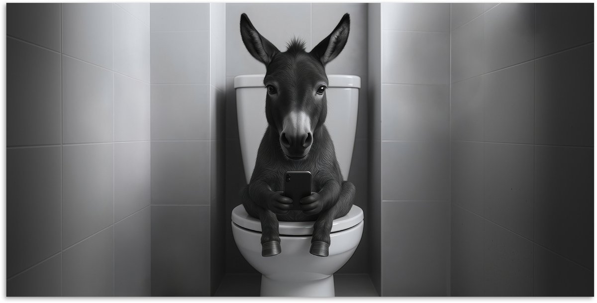 Poster 120x60 cm - Ezel - Telefoon - Toilet - Zwart - Wit - Posters - Kamer decoratie - Wa