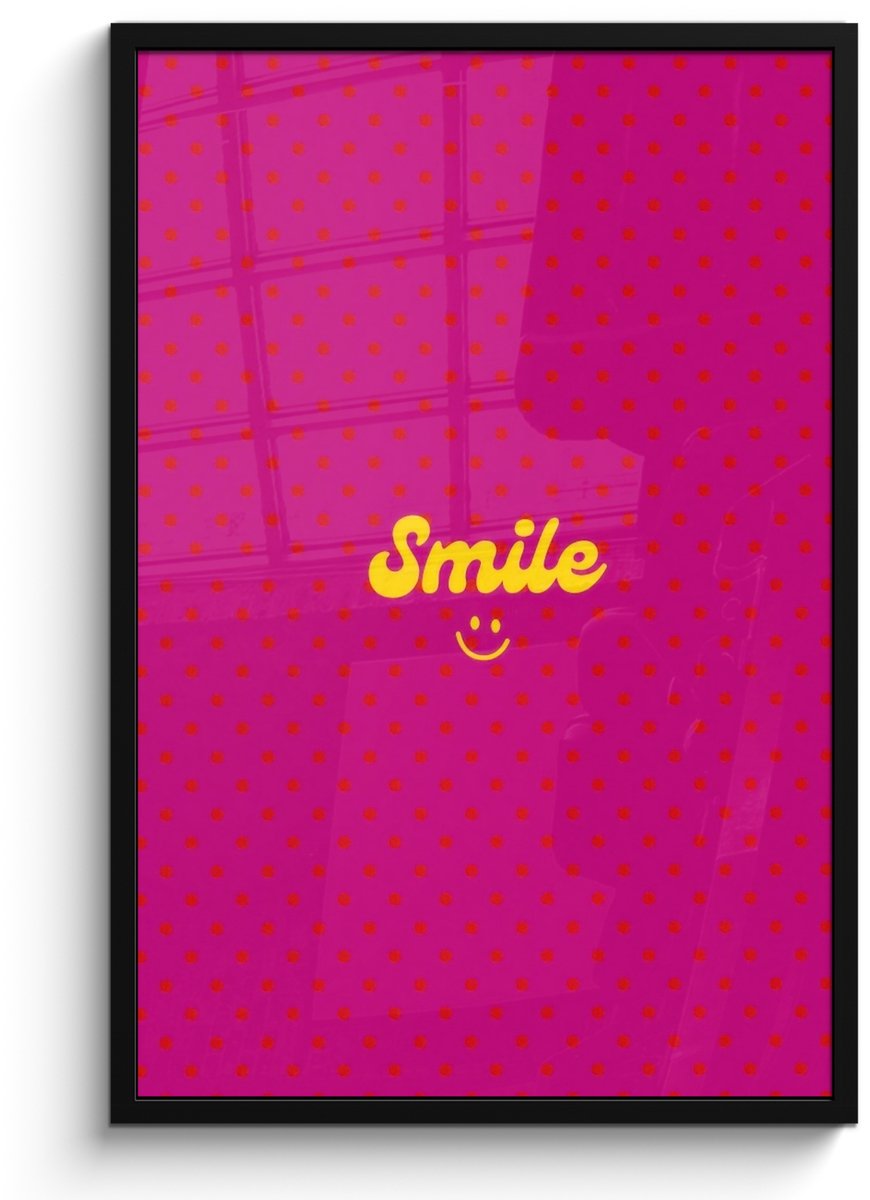 FrameYourWall Poster in lijst - Fotolijst 60x90 cm - Posters - Smile - Stippen - Roze - Posterlijst zwart - Decoratie - Wanddecoratie woonkamer - Muurdecoratie slaapkamer
