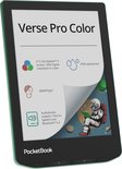 PocketBook Verse Pro Color e-reader met deksel opgelicht, met astronaut-illustratie en specificaties.