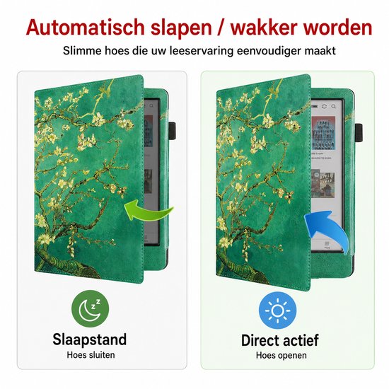 BukkitBow - Beschermhoes geschikt voor Kobo Clara Colour - E-reader Cover - Smart Sleep Cover - Bloemen / Bloesem motief - Groen van Merkloos — afbeelding 5