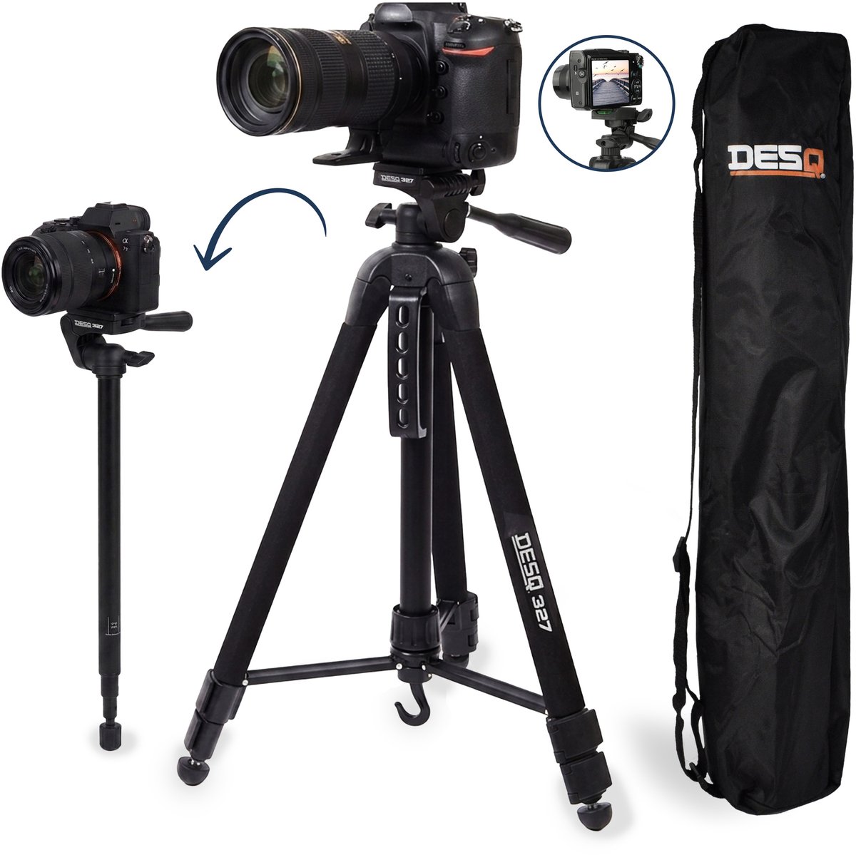 DESQ® 327 Foto-Video-Vlog - Camera Statief en Eénbeenstatief - Foam Grip -53-170 cm