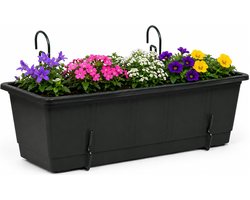 Geli Plantenbak Balcony - antraciet - met metalen ophangbeugels - 40 x 18 x 15 cm - hard kunststof - langwerpig -