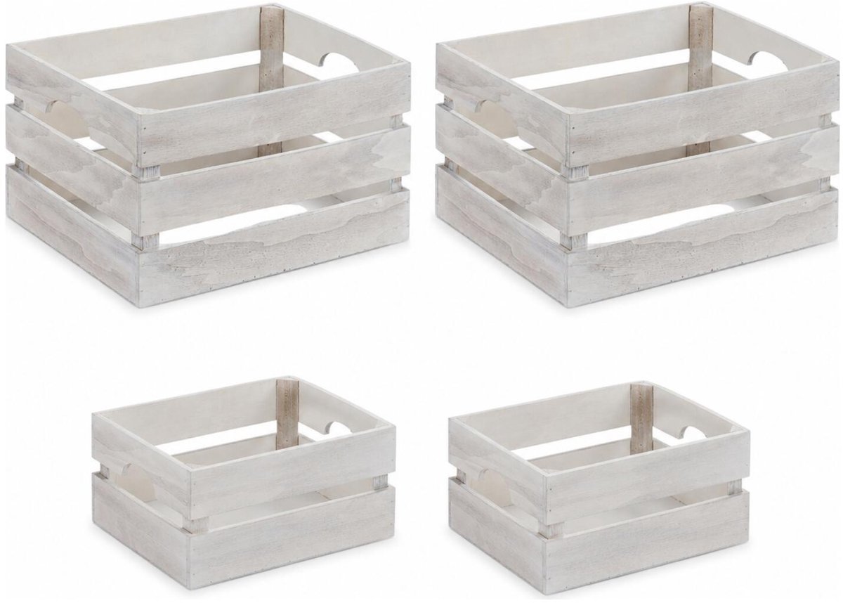 Kinvara Opbergkist Liva - 4x stuks - klein/middel - wit - hout - vintage look