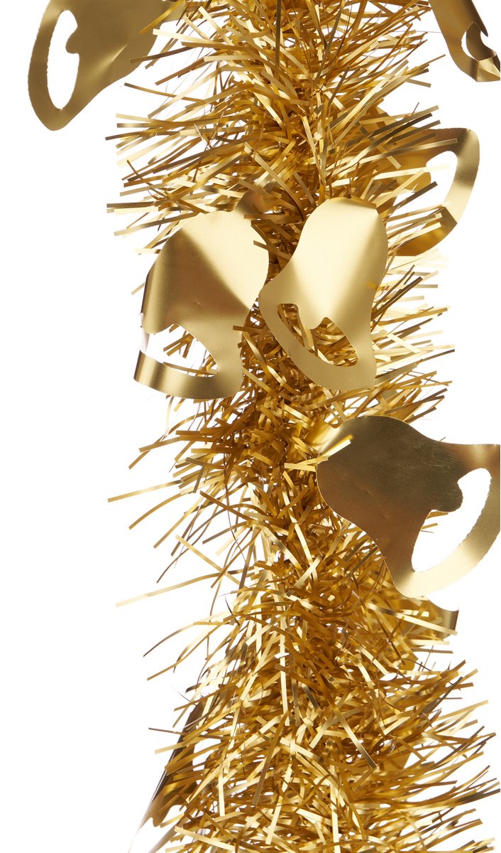 Arte R Lametta kerstslinger - goud - folie - 200 x 12 cm - met kerstklokjes - folieslinger – foto 2