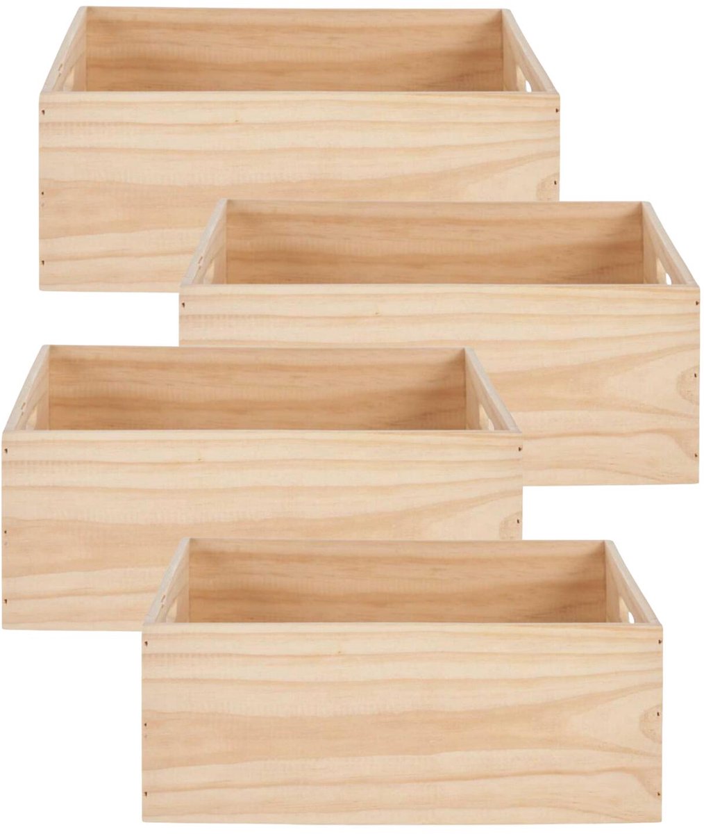 Home&styling opbergbox Praag - 4x - 46 x 31 x 14 cm - hout - natuurlijke look - opbergkist