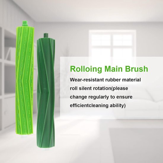 Groene en donkergroene rolborstels van slijtvast rubber.