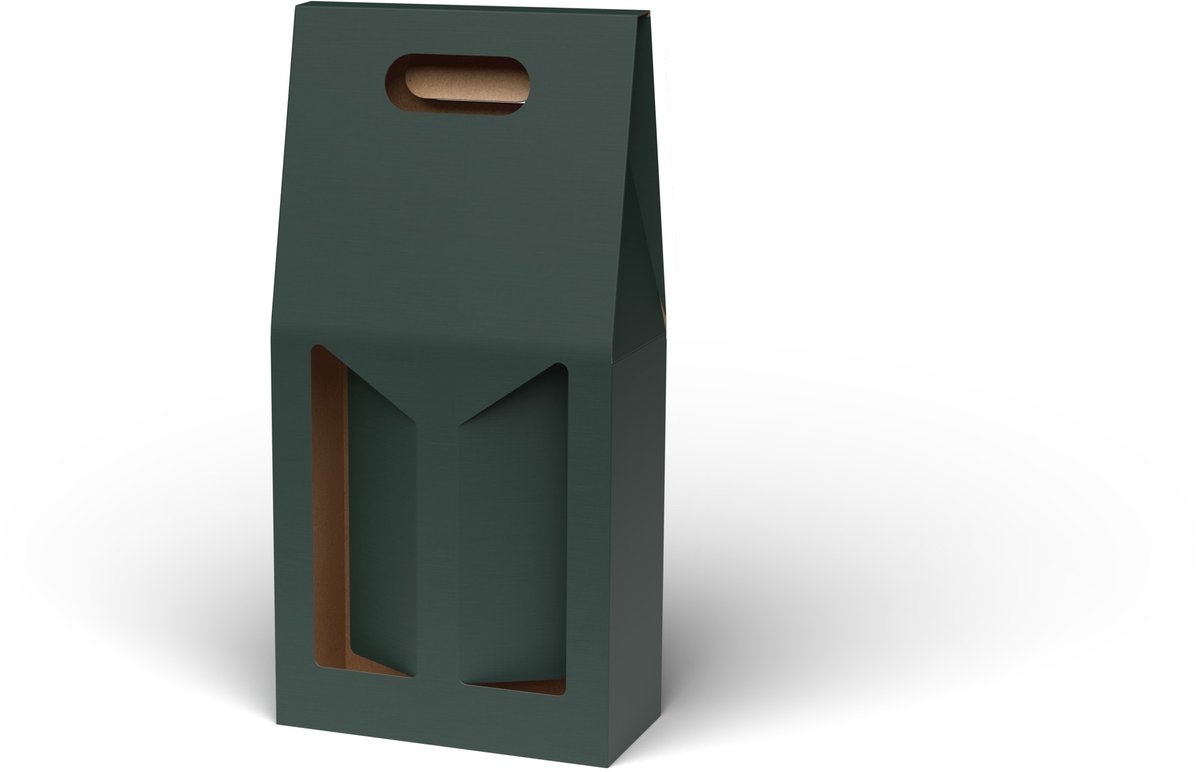 Cadeauverpakking wijn - 18 x 9 x 38 cm - groen karton met venster - 2 flessen - 10 stuks