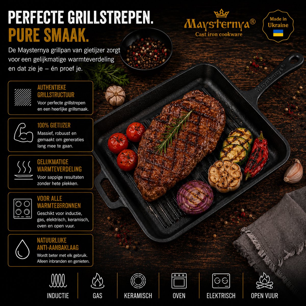 MAYSTERNYA MAYSTERNYA Grillpan Gietijzer - afbeelding 5