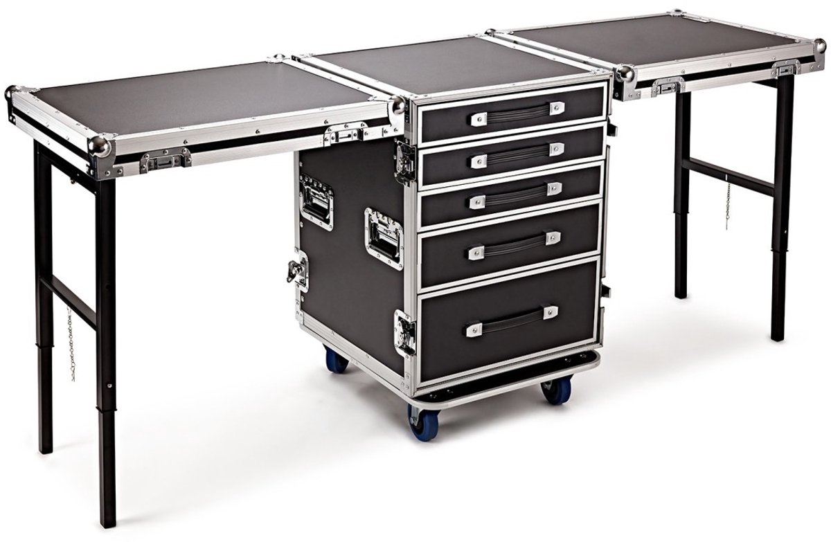 Trojan Pro Flightcase met 5 lades en dubbele tafel voor zwaar gebruik op wielen