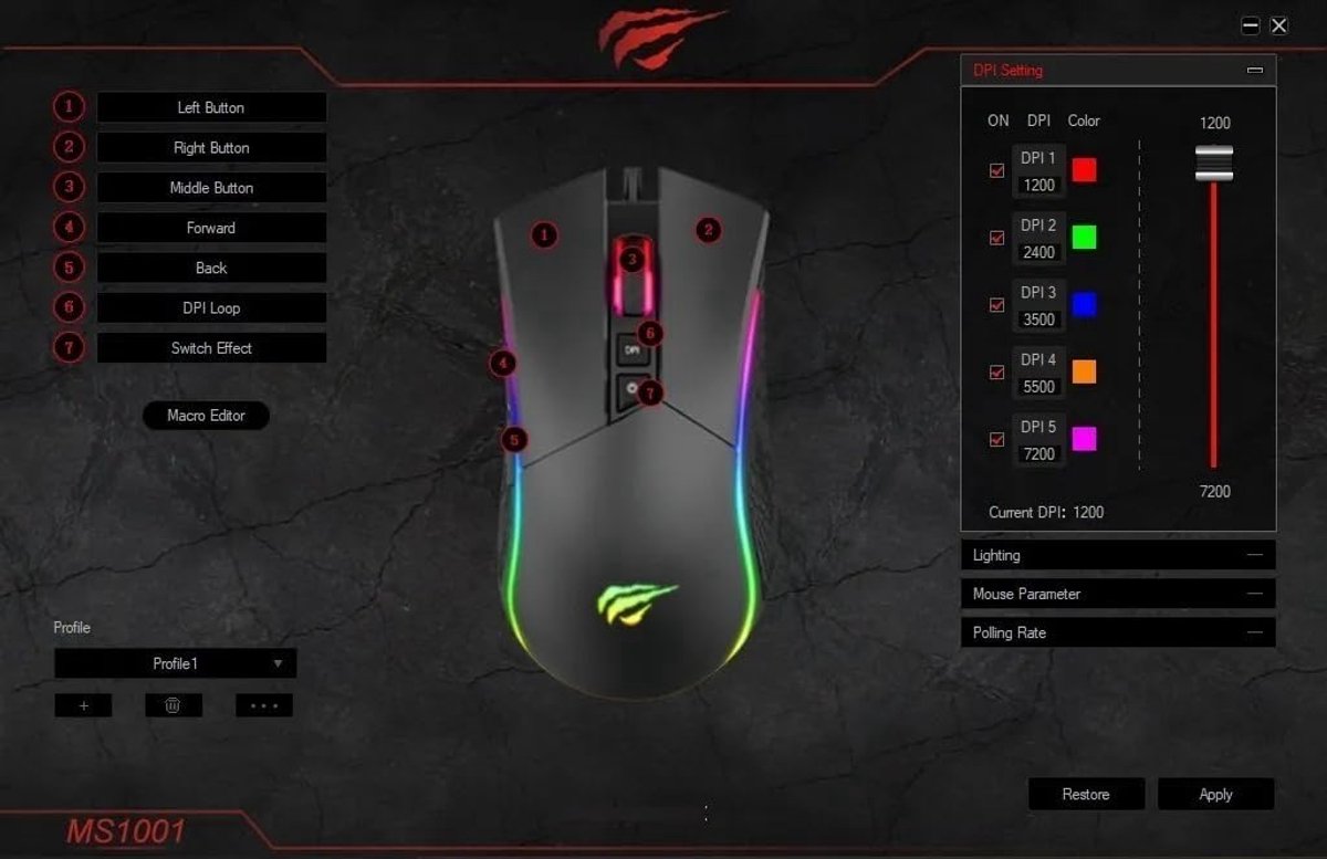 Havit Bedrade Gaming Muis - 7200DPI RGB Ergonomisch thumbnail 5