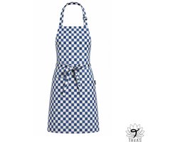 Culinary Keukenschort - Blauw Geruit - 60x80 cm - Kookschort met Zakken en 86 cm Tailleband - Horeca - Keukenschort Dames - Keukenschort Heren