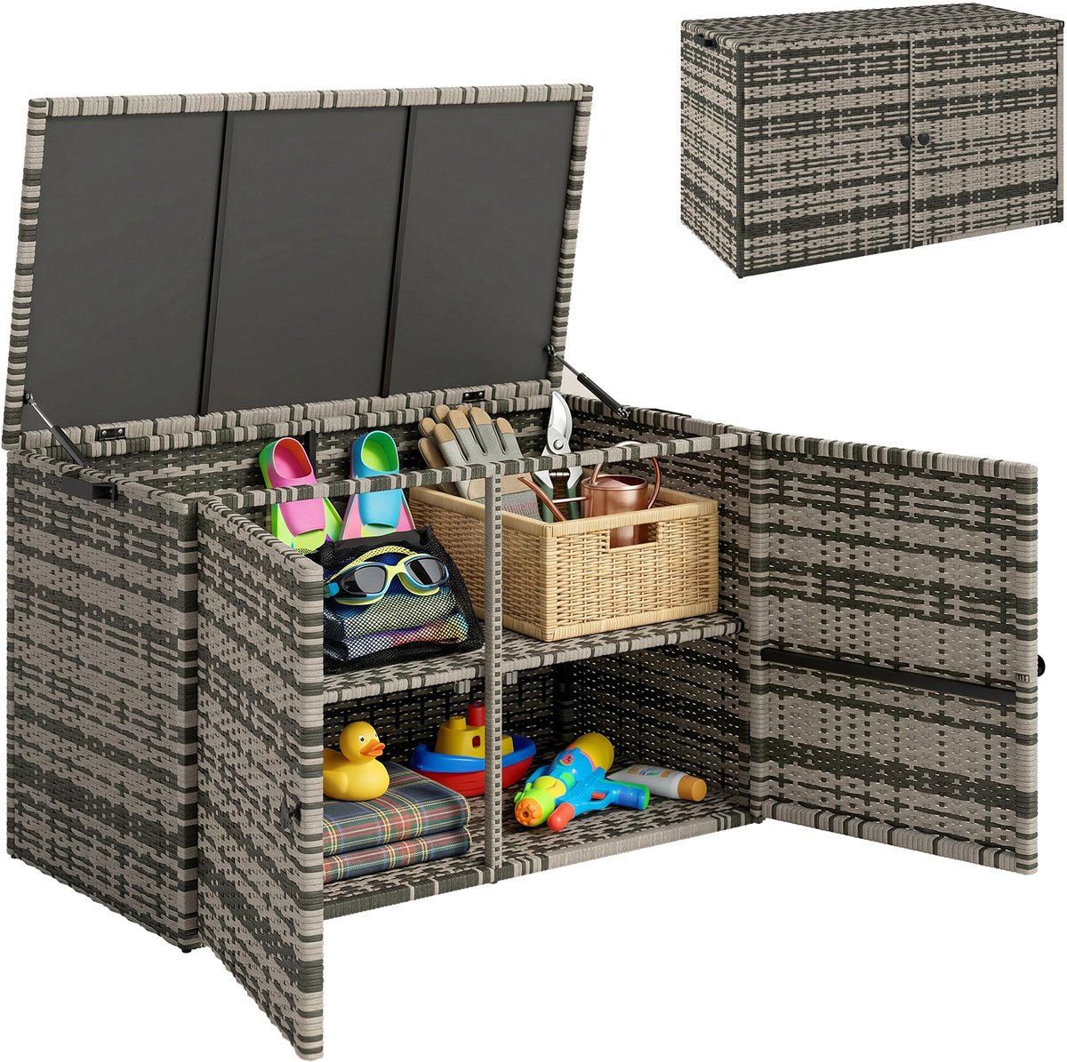 Outsunny Rattan Opbergbox Staal, PE-rattan 118L x 57B x 69H cm Gemengd grijs