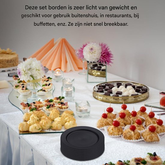 Zwarte Servies Set - Kunststof Borden - 8 Stuks 25 cm - Onbreekbaar en Vaatwasmachinebestendig - Voor Picknick Camping en Thuisgebruik - Zwart Design — afbeelding 5