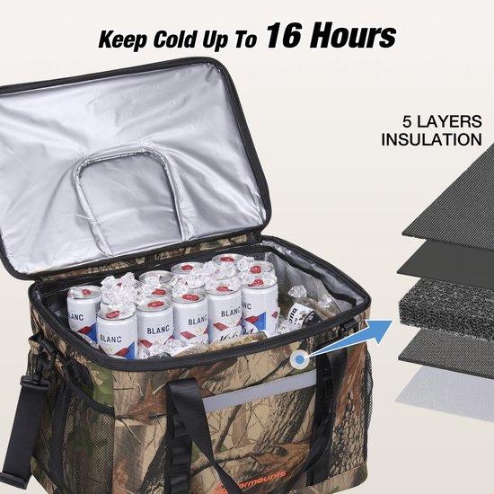 WARMOUNTS 40L Koeltas Groot - Opvouwbare Geïsoleerde Cooler Bag - Waterdichte Thermotas met Schouderriem - Voor Eten, Bier, Werk, Strand en Reizen van Warmounts — afbeelding 2